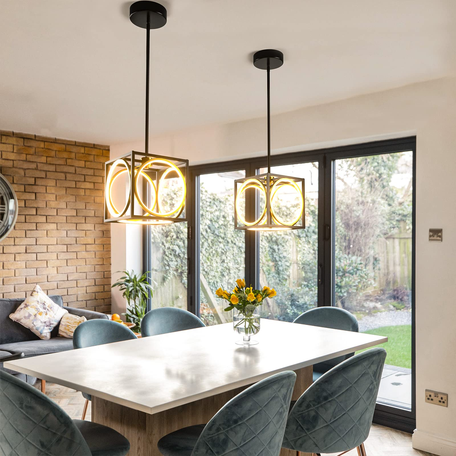 Tangkula Modern LED Pendant Light, Square Ceiling Light Fixture