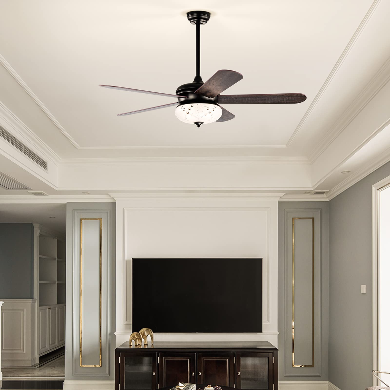 Tangkula 52 Inches Ceiling Fan with Remote Control, Indoor Ceiling Fan with 2 Downrods
