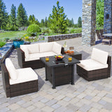 Tangkula 6 Piece Patio Wicker Conversation Set, Outdoor Rattan Sofa Set