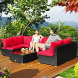 Tangkula 7 Piece Patio Furniture Set, Outdoor Sectional Sofa w/Pillows and Cushions