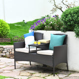 Outdoor Rattan Loveseat, Patio Conversation Set with Cushions & Table