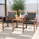 Acacia Wood Garden Bench, Patiojoy Rattan Companion Loveseat Chair with Coffee Table and Parasol Hole