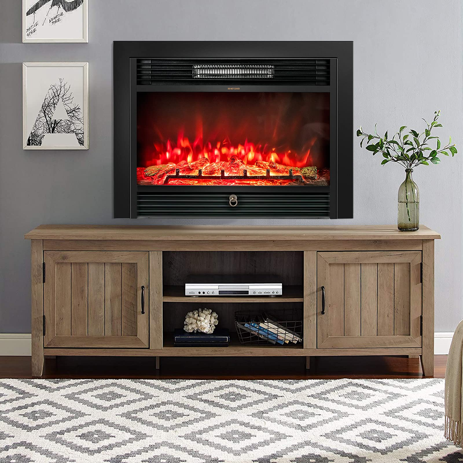 28.5 Inches Recessed Electric Fireplace Insert - Tangkula