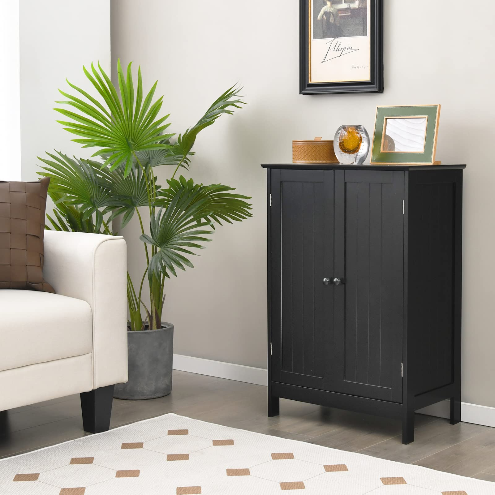 Bathroom Floor Cabinet, Black - Tangkula