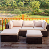 Tangkula 5 Piece Patio Furniture Set, Outdoor Sectional Rattan Sofa Set with Cushions and Coffee Table