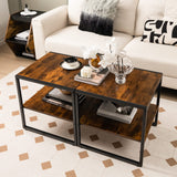 Tangkula Side Table Set of 2, 2 Tier Coffee Table with Mental Frame Wood Top