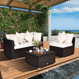 Tangkula Patio Rattan Sofa Set, Outdoor Wicker Sectional Furniture Set