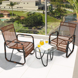 Tangkula 3 Piece Patio Rattan Furniture Set, Includes 2 Single Wicker Chairs and Glass Side Table