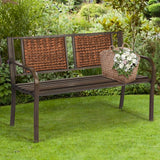 Patio Garden Bench with Wicker Backrest