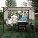 10 X 10FT Outdoor Pergola, Patio Furniture Shade Structure, Outdoor Steel Pergola Gazebo with Retractable Canopy Shades