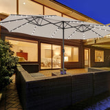 15FT Double-Sided Patio Umbrella with Solar Lights, Extra-Large Umbrella W/ 48 LED Lights & Auto-Charging Solar Panel