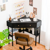 Corner Desk with 2 Drawers, 90 Degrees Triangle Corner Computer Desk for Small Space
