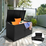 Tangkula Outdoor Wicker Storage Box, Garden Deck Bin with Steel Frame
