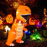 Tangkula 8 FT Halloween Inflatables Pumpkin Head Dinosaur, Large Blow Up Halloween Dinosaur with LED Lights & 4 Stakes