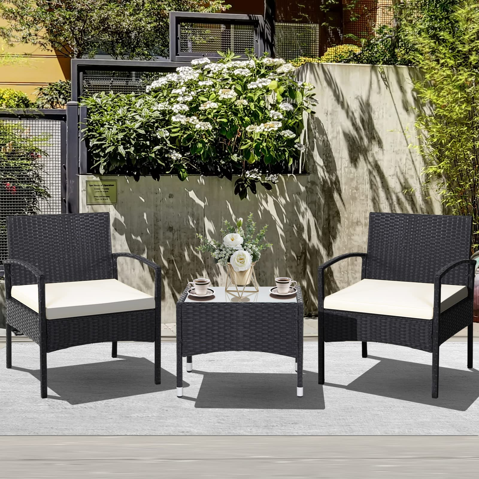 3 Pieces Patio Rattan Conversation Set - Tangkula