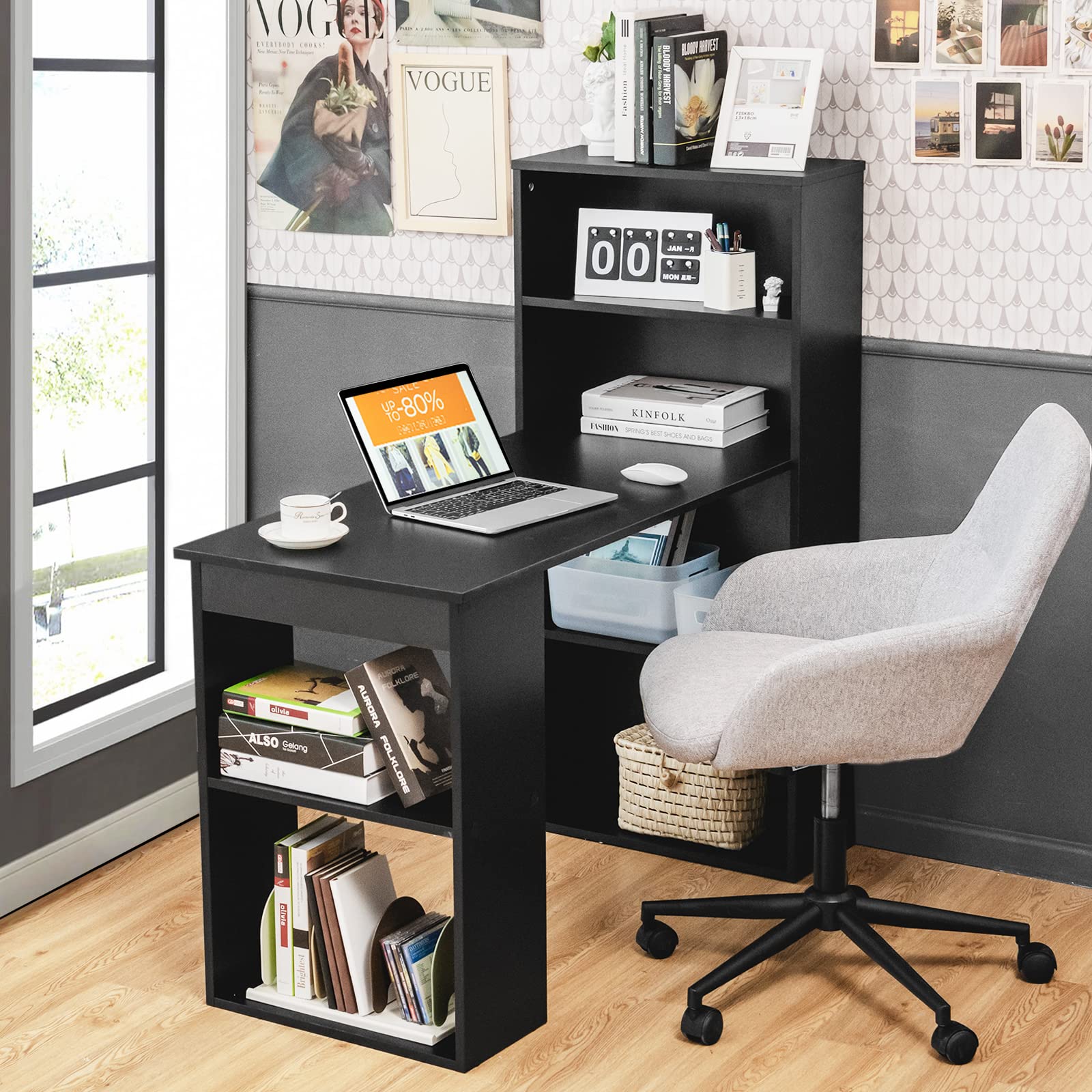 Writing Study Desk with Storage Shelves & CPU Stand - Tangkula