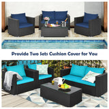 Patio Rattan Conversation Furniture Set, Outdoor Wicker Sofa Set with Padded Cushion & Tempered Glass Coffee Table