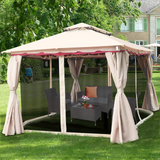 Tangkula 13x10 Feet Patio Steel Gazebo, Large Outdoor Canopy Gazebo with Netting, Side Walls, Zippers, 2 Tier Roof, Steel Canopy Gazebo