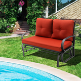 Tangkula 2-Person Outdoor Glider Bench, Swing Seat Bench with Seat & Back Cushions, Sturdy Rustproof Steel Frame