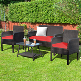 Tangkula 4 Piece Patio Rattan Furniture Set, Outdoor Conversation Set w/Tempered Glass Coffee Table, Loveseat & 2 Single Chairs