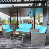 Tangkula 4 Pieces Patio Furniture Set, Outdoor Conversation Set with Cushions and Coffee Table