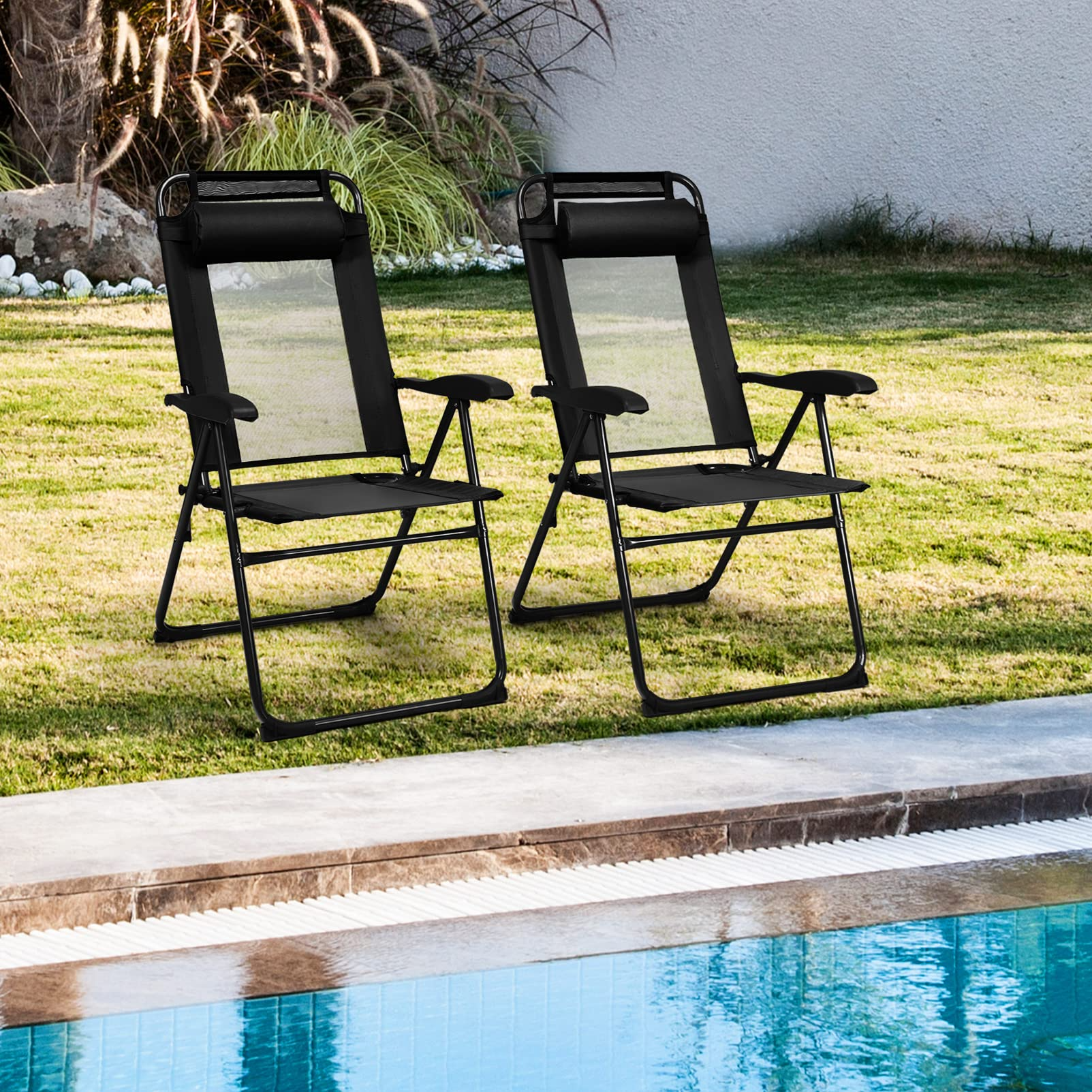 Folding Patio Dining Chairs Set of 2 - Tangkula