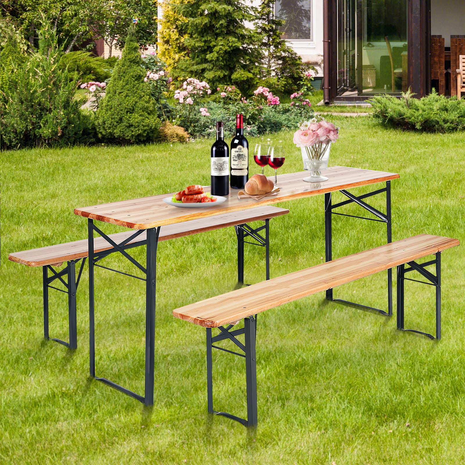 Jobunai 3 Piece Picnic Table Cover Set - 8ft Table And Bench Covers With Elastic Edges