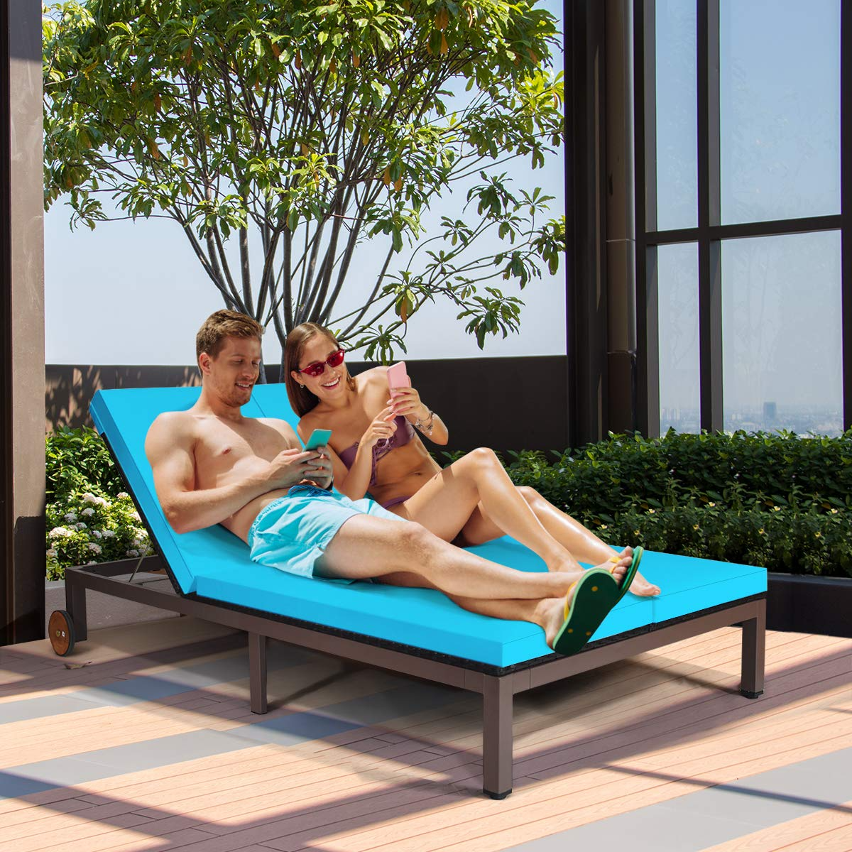 Tangkula 2 piece patio best sale rattan adjustable back lounge chair
