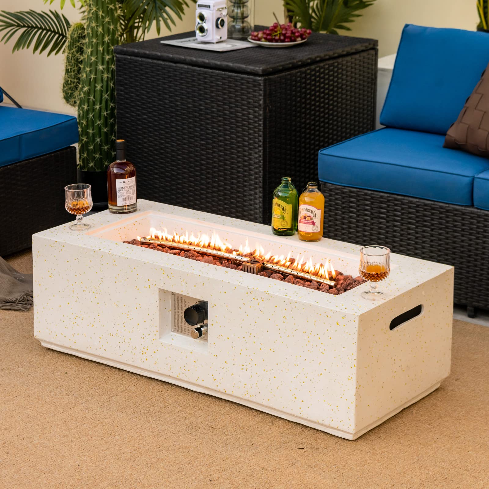 Tangkula 50,000 BTU Outdoor Fire Pit Table, 42" Rectangle Terrazzo Propane Gas Fire Table with Auto-Ignition