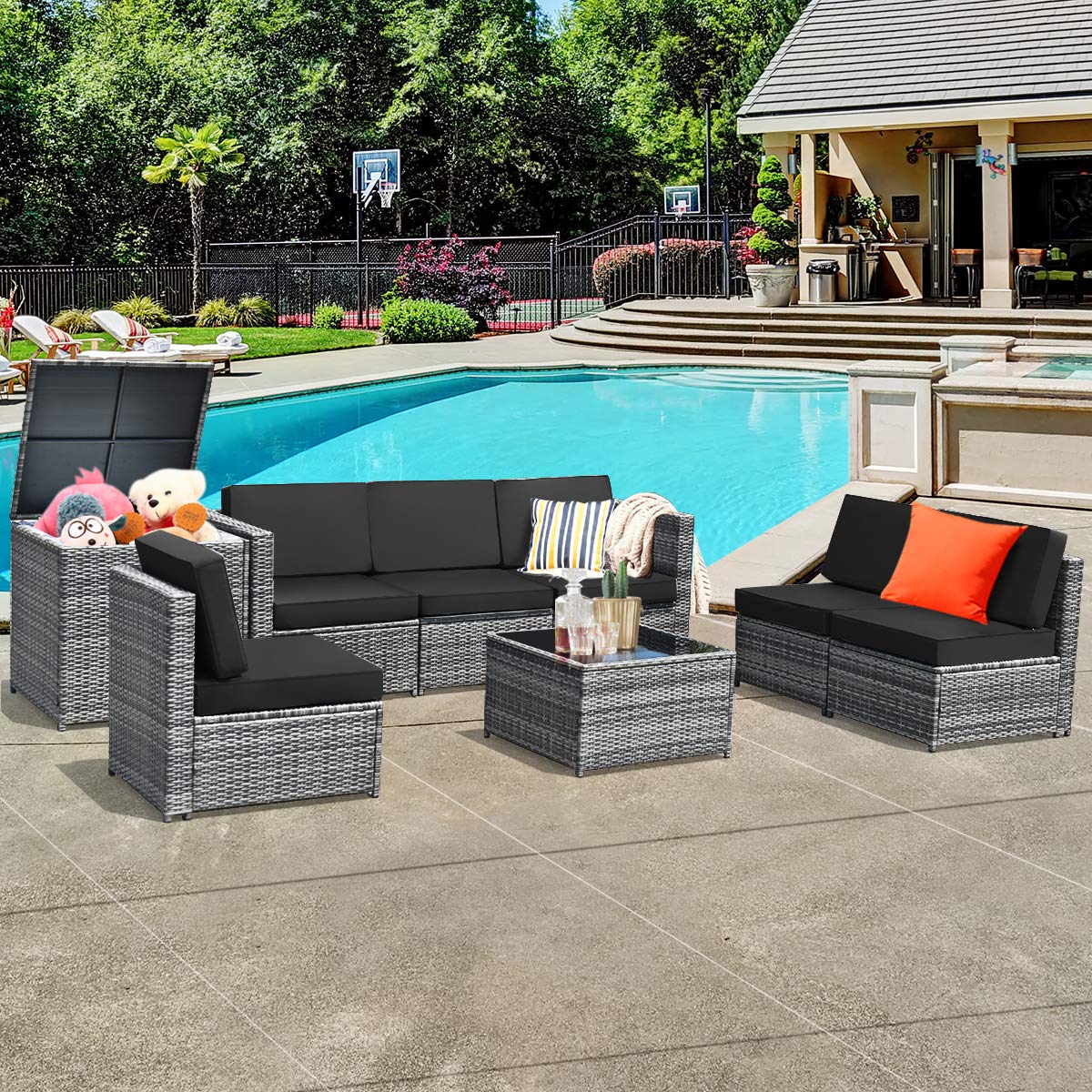 8 PCS Outdoor Patio Furniture Set, Rattan Wicker Sofa Set