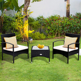 Tangkula 3 PCS Patio Wicker Rattan Furniture Set, Rattan Chair with Coffee Table