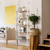 Tangkula Industrial Ladder Shelf Against The Wall, 5-Tier Wall Mount Ladder Bookshelf with Metal Frame