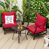 Tangkula 3 Pieces Patio Rocking Chair Set W/Coffee Table Set, Seat & Back Cushions Included (Red)