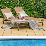 Tangkula Double Patio Chaise Lounge, All Weather-Proof Heavy Duty 6 Position Adjustable Breathable Fabric Outdoor Bed Lounger with Cup Holder