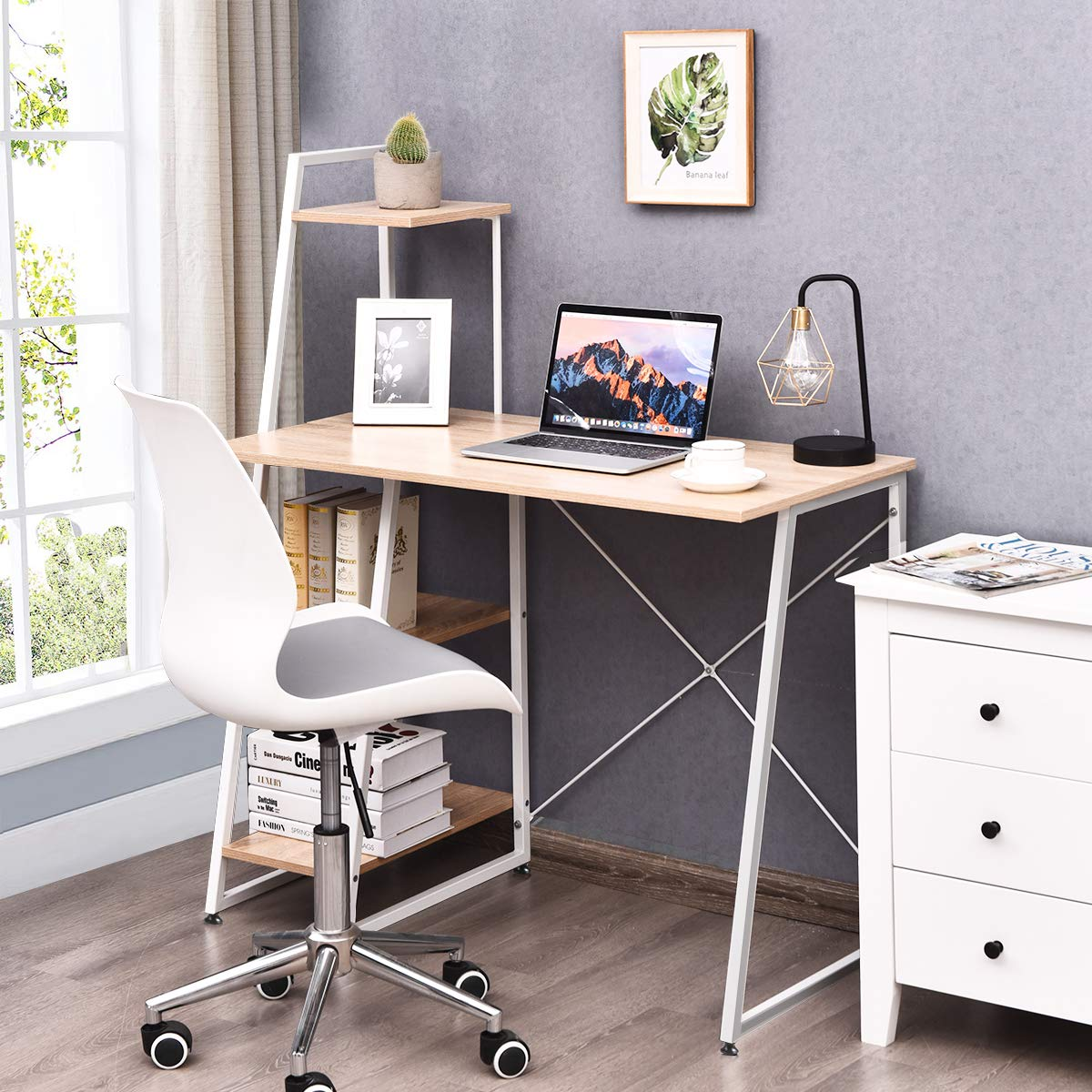 Computer Desk with 4 Tier Shelves - Tangkula