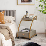 Tangkula Rolling End Table, 2-Tier Side Table w/Tray Top, Pull-Out Drawer & Lockable Casters