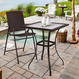 Patio Table Outdoor Garden Balcony Poolside Lawn Glass Top Steel Frame All Weather Dining Bistro Table (Mix Brown Square 28.5")