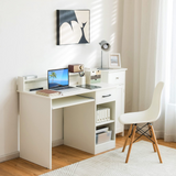 Tangkula White Computer Desk with Drawer & Keyboard Tray