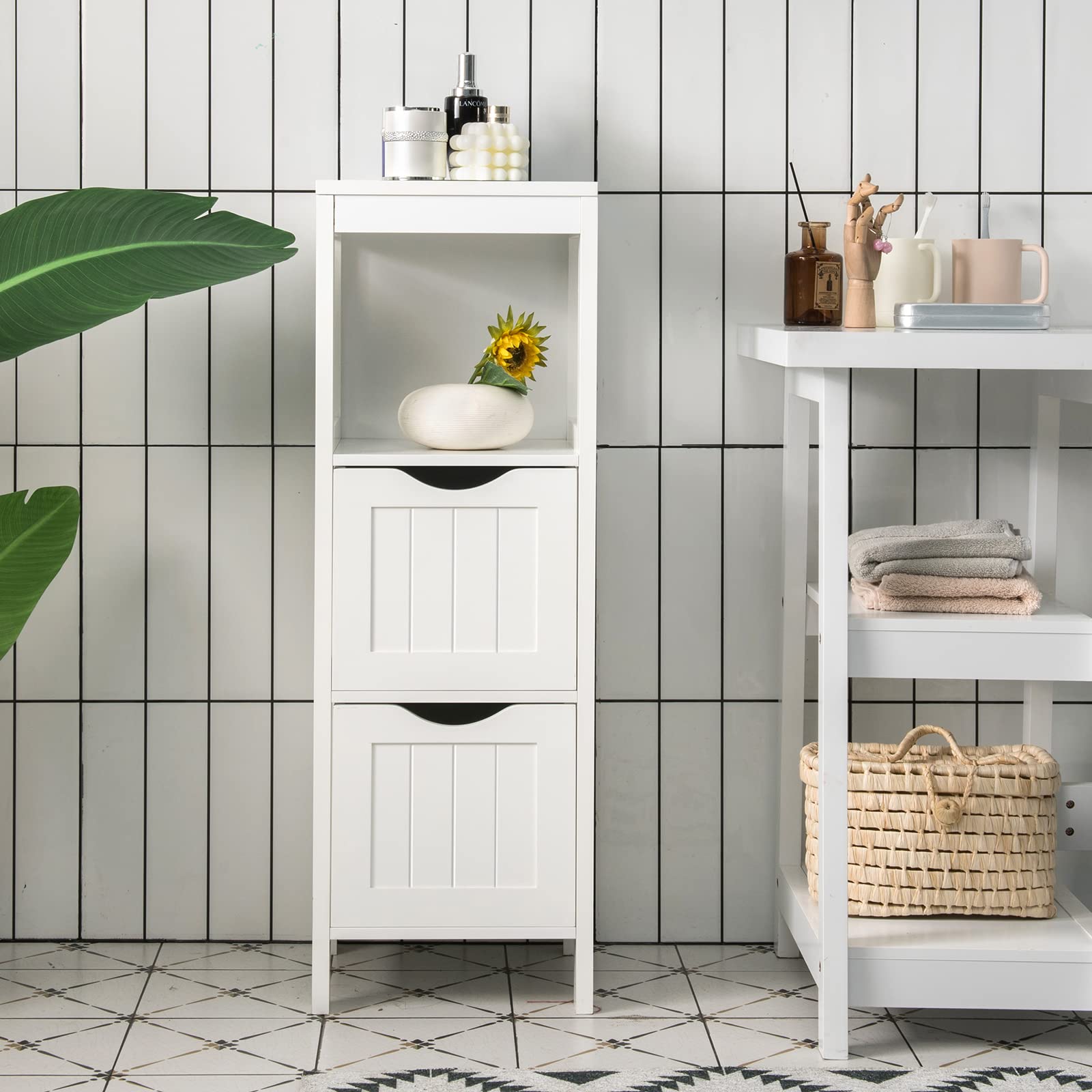 Side Floor Cabinet with 2 Switchable Drawers - Tangkula
