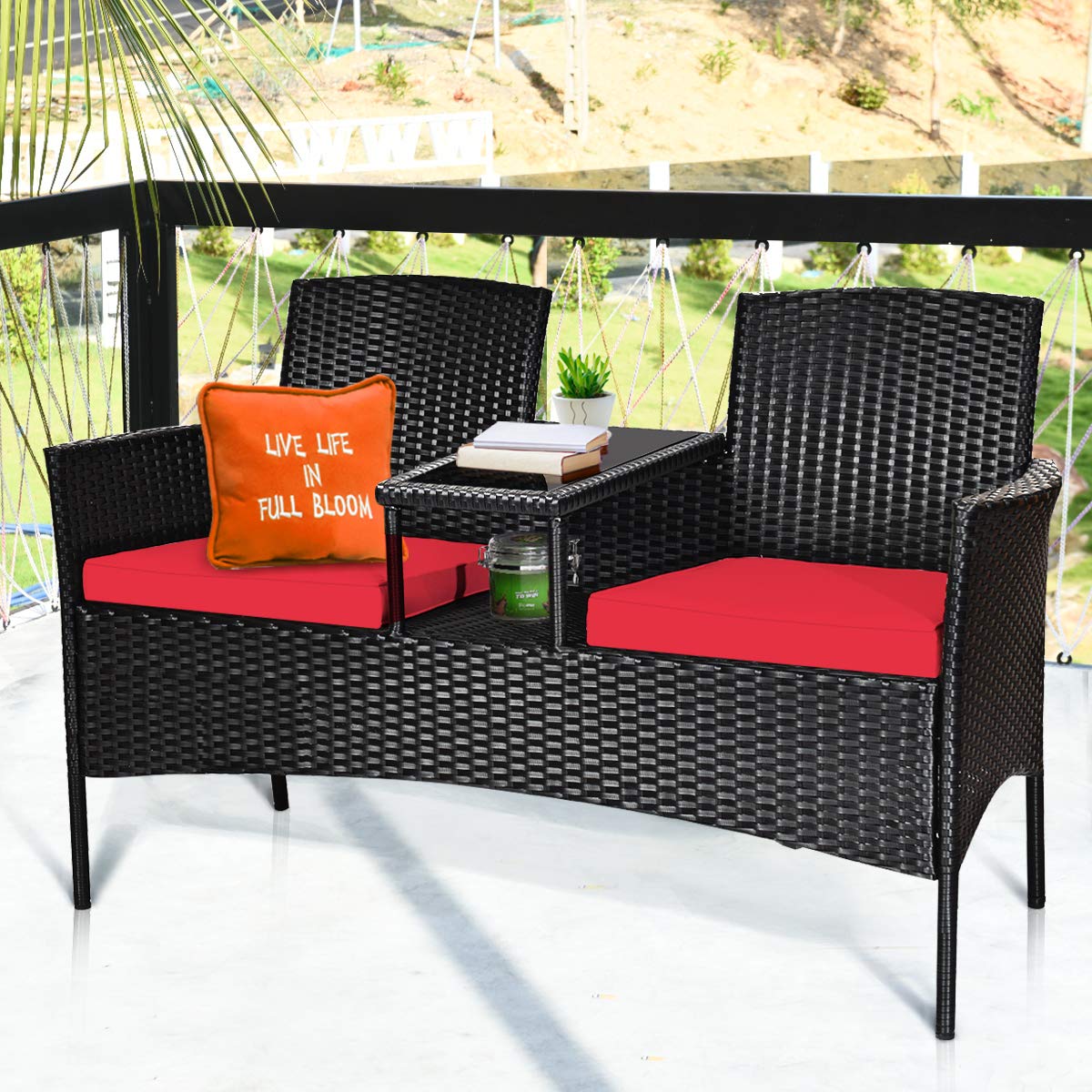 Wicker Patio Conversation Furniture Set - Tangkula