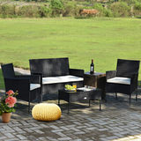 Tangkula Patio Furniture Set, Outdoor Wicker Conversation Set with Tempered Glass Coffee Table