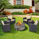  7 Piece Patio Furniture Set with 40,000BTU Propane Fire Pit Table - Tangkula