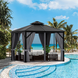 Tangkula 10x10 Ft Hardtop Gazebo, Double-Top Outdoor Gazebo with Galvanized Steel Roof