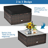 6 Pieces Patio Rattan Sectional Furniture Set, Outdoor Wicker Conversation Set with Glass Coffee Table Sofa Ottoman