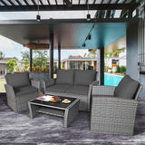 Tangkula 4 Pieces Patio Furniture Set, Outdoor Conversation Set with Cushions and Coffee Table