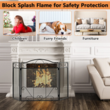 Tangkula 50 x 29 Inches 3-Panel Heat-Resistant Metal Mesh Fireplace Screen