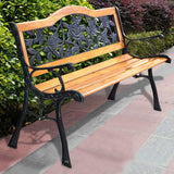 Tangkula Outdoor Garden Bench Park Bench, Patio Bench Chair with Cast Iron & Hardwood Structure