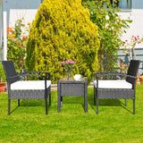 Tangkula 3 Piece Patio Furniture Set with 2 Cushioned Chairs & End Table, Black