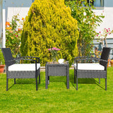 Tangkula 3 Piece Patio Furniture Set with 2 Cushioned Chairs & End Table, Black