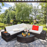 Tangkula 6 Piece Wicker Patio Furniture Set, Outdoor All Weather PE Rattan Conversation Set